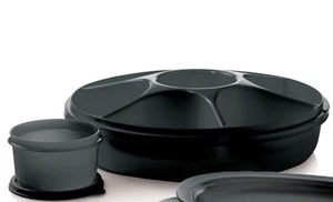 Tupperware Serving Center Set Dip Bowl w/ Seal Black Rare New - Picture 1 of 7
