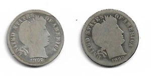 Lot of 2 Barber Dimes : 1899 1899-O - Picture 1 of 2