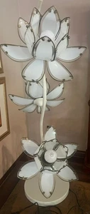 Vintage 70's Hollywood Regency 3 Way Glass White Lotus Flower TABLE Lamp 36" - Picture 1 of 12
