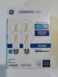 GE LED 60W Replacement 8W Dimmable Light Bulbs 4 PACK Daylight A19 *800 Lumens* - Picture 1 of 6