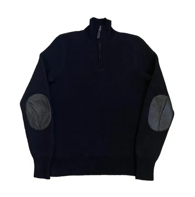 Polo Ralph Lauren 1/4 Cremallera 100% Lana Suéter Cuero Codo Parche Mujer’s Pequeño Foto 1 de 4