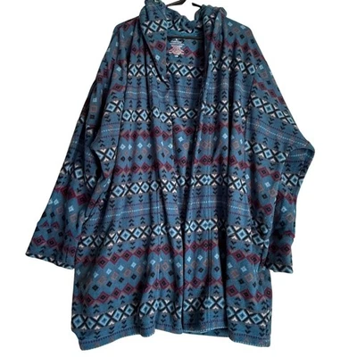 Bata tumbona con capucha polar azul geométrica Cuddl Duds para mujer L/XL Foto 1 de 4