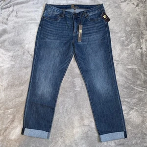 Kut From The Kloth Crop Jeans Women’s Size 12 Straight Leg Cuff Blue Stretch NEW - Picture 1 of 8