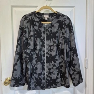 Chaqueta Chico's Talla 3 Mujer XL Bolsillos con Cremallera Negra Blanca Ligera Manga Larga - Imagen 1 de 6
