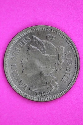 High Grade Cleaned 1870 Three Cent Nickel Guaranteed Authentic & Genuine 1346 - Image 1 of 3