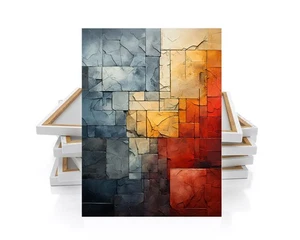 16x20 Red and Blue Cubed Abstract Canvas Print Wall Art - Picture 1 of 7