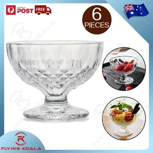 Set of 6 Glass Ice Cream Bowls Clear Lead-free Footed Dessert Cups Trifle Bowls - Picture 1 of 3