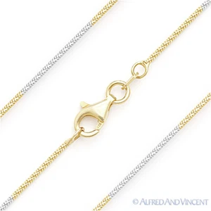 1mm Snake Pave Link .925 Sterling Silver 2-Tone 14k Y Gold-Plated Chain Necklace - Picture 1 of 2