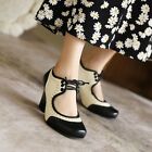 Women Oxfords Round Toe British Fashion Wing Tip Lace Ups Shoes Block High Heel