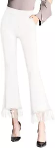 Womens Summer Elastic Waist Fringe Stretchy Micro Bell Bottom Capri Pants Wh 3XL - Picture 1 of 11