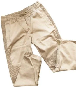 Balmain Beige Jogger Trouser with A Classic Biker Design Pants size 38 FR Women - Picture 1 of 11