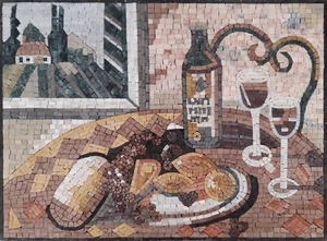 Mosaik Marmor bunte Küchenansicht geometrisches Design 27x20 cm - Bild 1 von 1