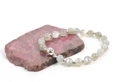 Bracciale in Pietra di Luna,Intercalari e chiusura in Argento 925. Made in Italy - Immagine 1 di 2