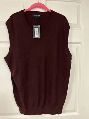 Chaleco Suéter Roundtree Yorke Cuello en V L Borgoña Acabado Texturizado Nuevo con Etiquetas Foto 1 de 4
