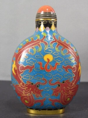 Botella de tabaco Cloisonne china con patrón de cuatro dragones Foto 1 de 4