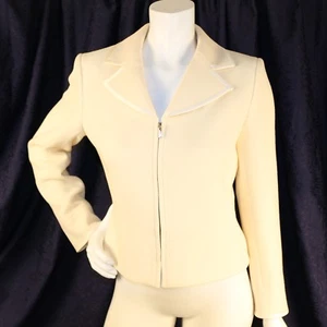 Cappotto giacca donna TAHARI nuovo panna avorio bordo raso texture tinta unita taglia 6P Petite - Foto 1 di 12