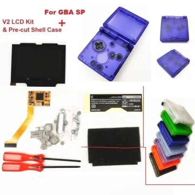 GBA SP 10 Levels Brightness IPS Backlight LCD Mod& GBA SP Clear Housing Shell - Image 1 of 4