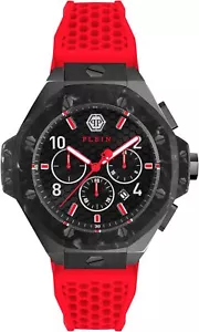 Philipp Plein PWPRA0724 CHRONO ROYAL schwarz rot Silikon Herren Uhr NEU - Bild 1 von 10