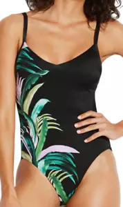 SEAFOLLY BLACK LAS PALMAS SWEETHEART ONE PIECE SWIMSUIT PALM LEAF 10667 SZ US 8 - Picture 1 of 9