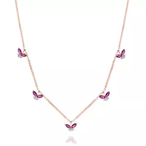 14K ROSE GOLD DIAMOND RED RUBY BUTTERFLY BY THE YARD PENDANT NECKLACE - Picture 1 of 1