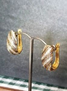Ross Simons Brown & Clear cz Hoop 18k Yellow Gold/Sterling Silver Earrings - Picture 1 of 15