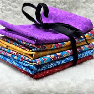 Fat Quarter Candy Party 6 Piece Quilt Fabric Bundle, Blue/Red/Purple/Orange - Picture 1 of 5