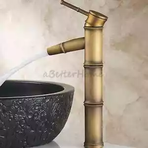 Antiguo grifo mezclador de latón para baño recipiente de bambú cascada grifo mezclador de un solo orificio - Imagen 1 de 2