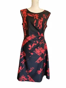 Karl Lagerfeld Paris Black Red Floral Sleeveless Knee Length Career Dress 12 - Picture 1 of 10
