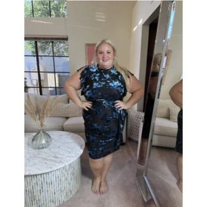 Lane Bryant Black Dress With Blue Velvet Burnout Design Plus Size 16 NWT - Picture 1 of 7