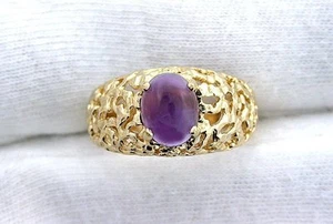 14Kt Solid Heavyweight Nugget Gold Ring Amethyst Gem Stone Gemstone Size 8.75 - Picture 1 of 3