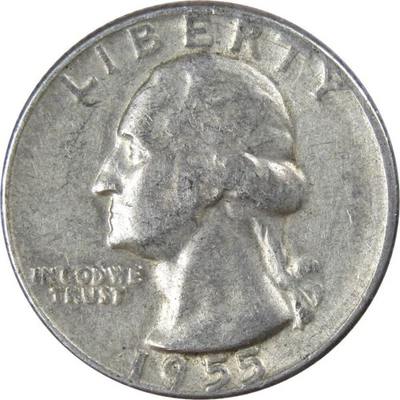 1955 Washington Quarter Circulated Silver 25c Coin Collectible - Image 1 of 2