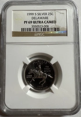1999-S Proof Delaware Silver Quarter NGC PF 69 UCAM (008) - Image 1 of 4