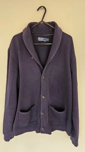 Vintage Polo Ralph Lauren Jumper Mens Large Blue Sweatshirt Shawl Collar Buttons - Picture 1 of 24