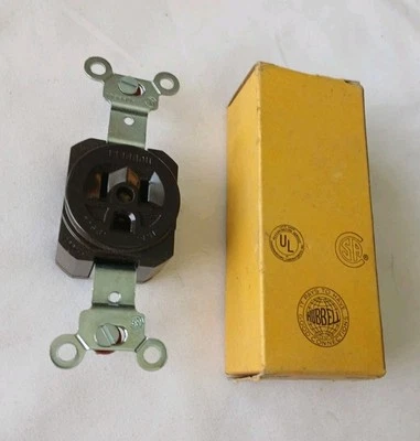 HUBBELL 5261 SINGLE Grounding Receptacle 3-WIRE 15A Vintage Electrical Outlet  - Image 1 of 4
