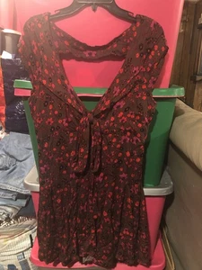 Free People Womens Cap Sleeve Floral Print Open Back Dress Size Medium NWT - Picture 1 of 10