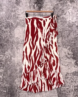 Anine Bing Skirt XS Womens Lucky Wrap Red & Cream Zebra Print Midi - Image 1 of 4