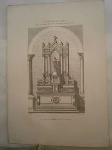 Planche gravure mobilier d'église de Vaugirard Paris Autel de la Vierge - Imagen 1 de 1