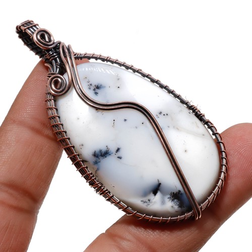 VETEMENTS Ciondolo pietra preziosa opale dendritico fatto a mano filo etnico avvolgente rame gioielli 2 7" O5