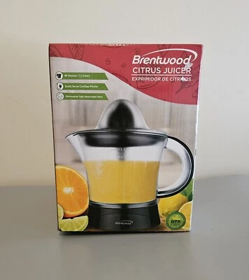 Brentwood 柑橘榨汁机 40 盎司/ 1.2 升电动全新带盒水罐黑色 — 第 1/4 张图片