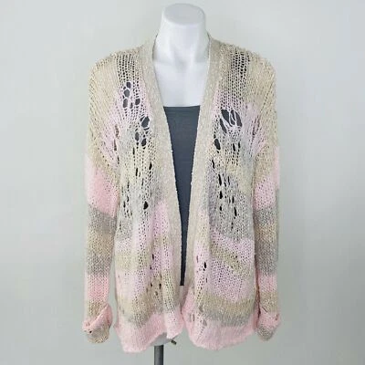Cárdigan WILDFOX Mujer Talla XS Rosa Beige Envejecido Rayas Tejido Abierto Suéter  Foto 1 de 4
