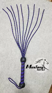 Cat-O-Nine Tails Cowhide Leather Flogger 9 Tails Black & purple Whip Bullwhip - Picture 1 of 6