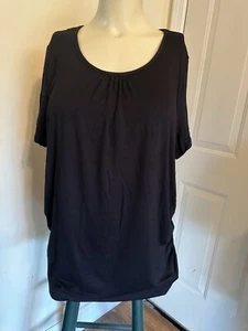 Ekouaer Round Neck Ruched Pregnant Maternity Short Sleeve Black Soft Rayon Sz L - Picture 1 of 5