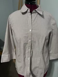 KIM ROGERS LADIES BUTTON UP OXFORD TOP SIZE XL DARK GRAY STRIPED BLOUSE SHIRT - Picture 1 of 3