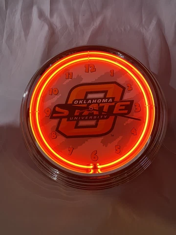 OSU OKLAHOMA STATE Cowboys 14" RING Orange Neon CLOCK Battery And Ac/dc Powered Cover