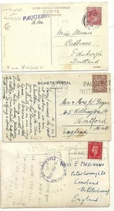 1911/38 3 francobolli DIFF LONDRA PAQUEBOT SU PPC EX GIAMAICA PORTOGALLO ED EGITTO - Foto 1 di 2