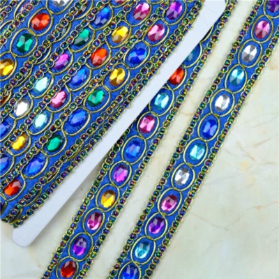 9M Ethnic Crystal Applique Trimming Sewing DIY Rhinestones Trims Sew Accessories - Image 1 of 4