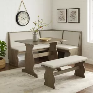 Cushioned Corner Breakfast Set Nook Dining Bench Table Kitchen Wood Solid Booth - Picture 1 of 9