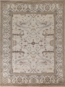 Living Room Area Rug 8x10 ft.Geometric Ivory Oushak Oriental Handmade Wool Rug - Picture 1 of 12