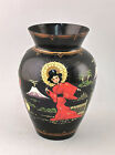 9139002 Handbemalte Glas Vase Japan Pagoden Geisha vintage H 22,5 cm