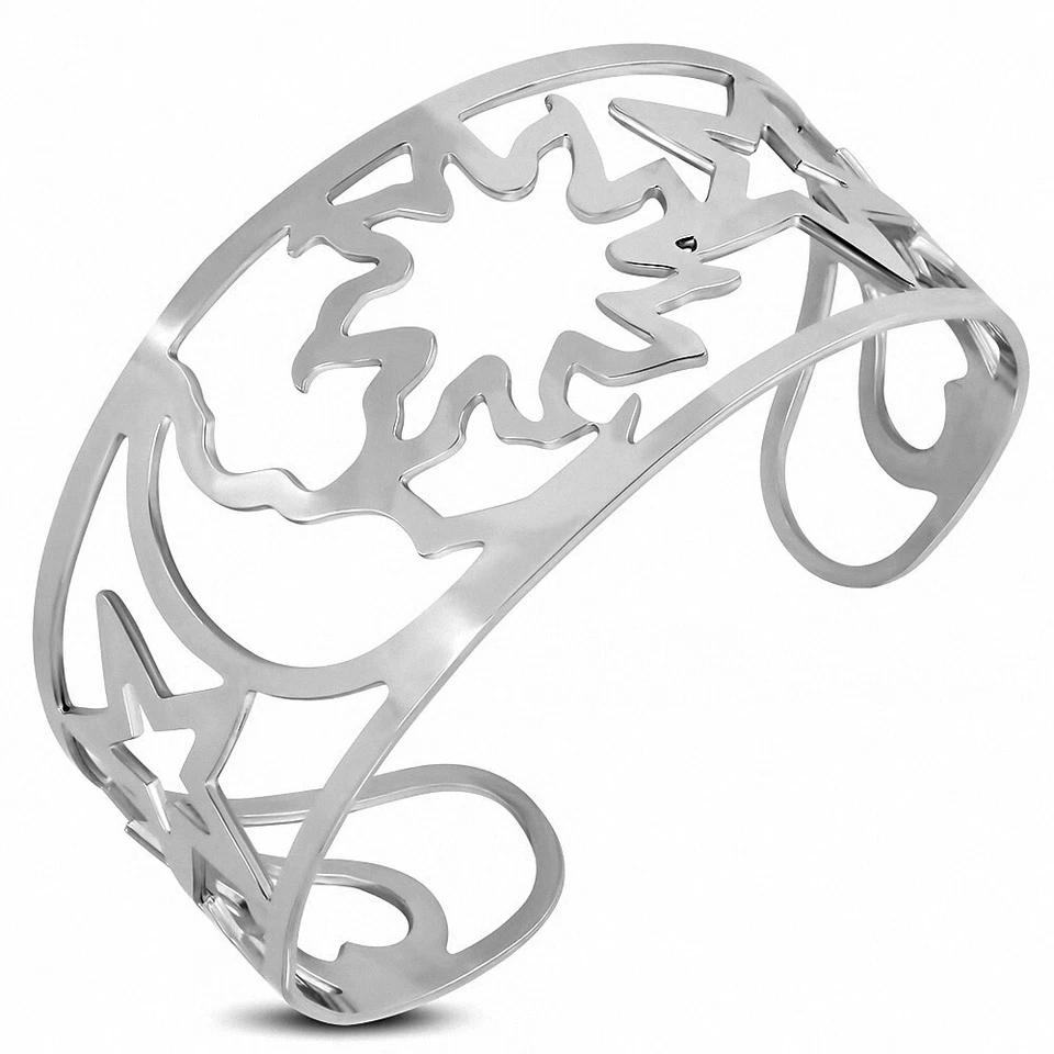 Bracelet manchette en dentelle avec cœur, demi-lune, croissant de lune en acier  - Photo 1/1